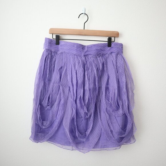 Emporio Armani Silk Lavender Micro Dot Ruffle Skirt - Picture 1 of 6